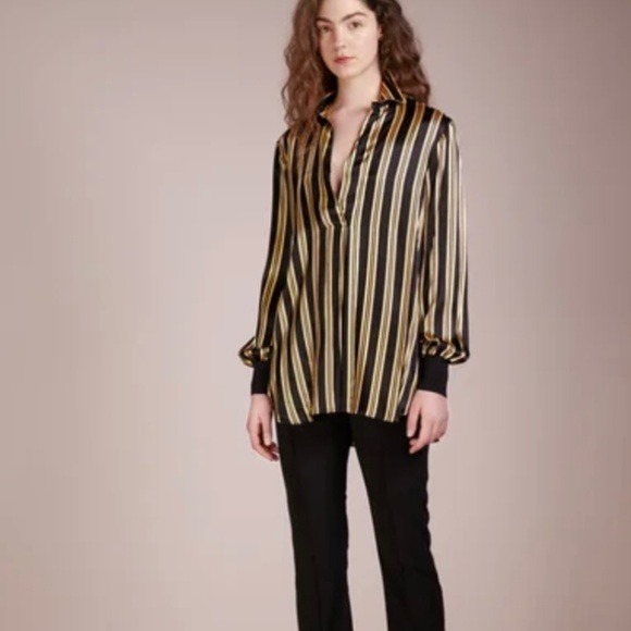 By Malene Birger Striped V-Neck Tunic Size 38 in Black & Gold Stripes - Picture 1 of 7